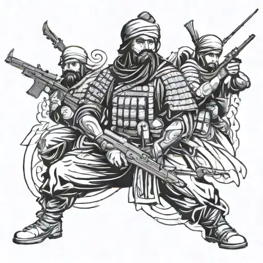 Incorporate Elegant Weapons Into A Design Featuring Asian Muslim Soldiers
