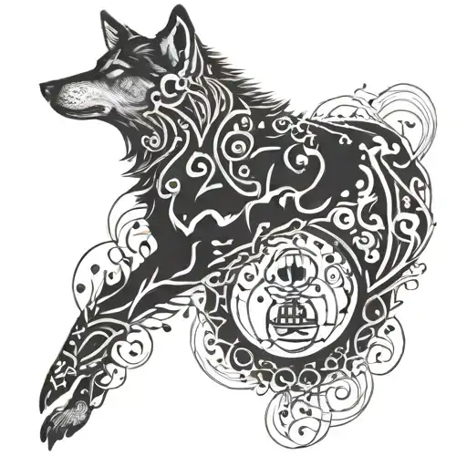 A Wolf Silhouette Made Up Of Intricate Music Symbols