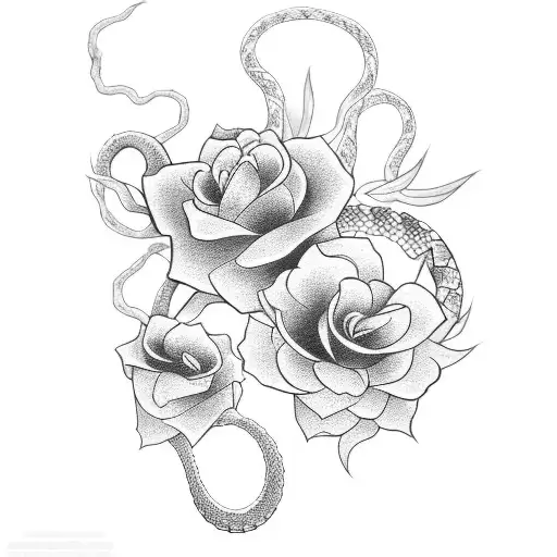 Japanesse Flower And Snake