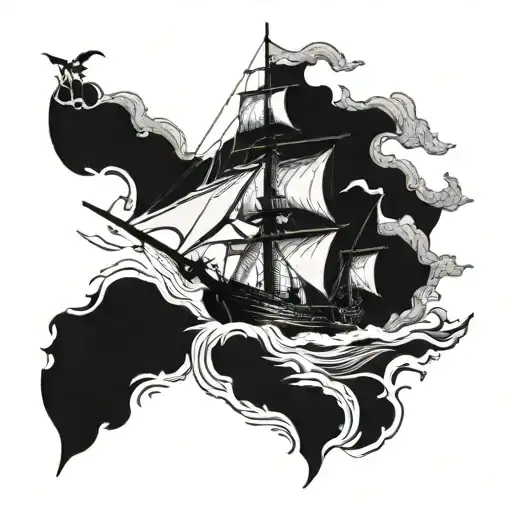 An Old 1800 Ship On The Ocean