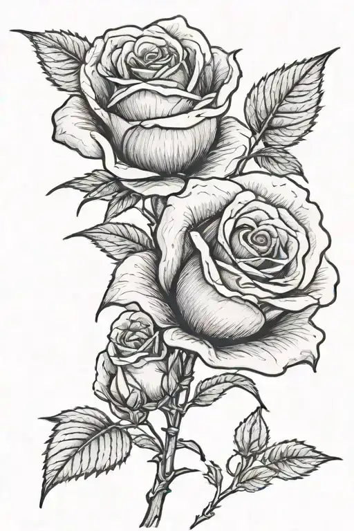 2 Rose Flowers With One Bud Wrapped