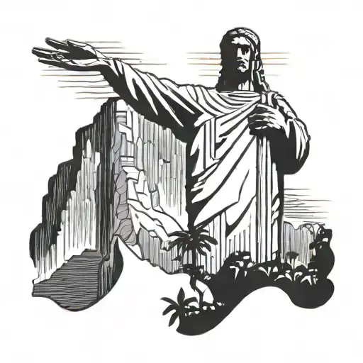 A Blackwork Silhouette Of The Christ The Redeemer Statue In Rio De Janeiro With A Sunset Background