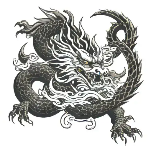 Japanese Dragon Around A Totem