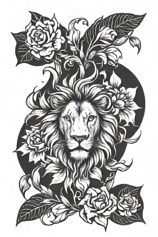 Lion And Flowers