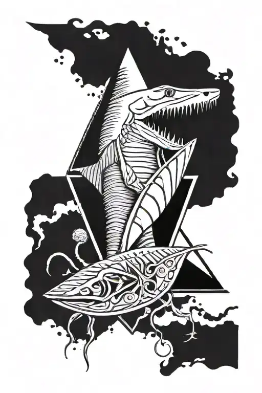 Great White Shark Tooth Centered With A Praying Mantis Mirror Beneath It And A