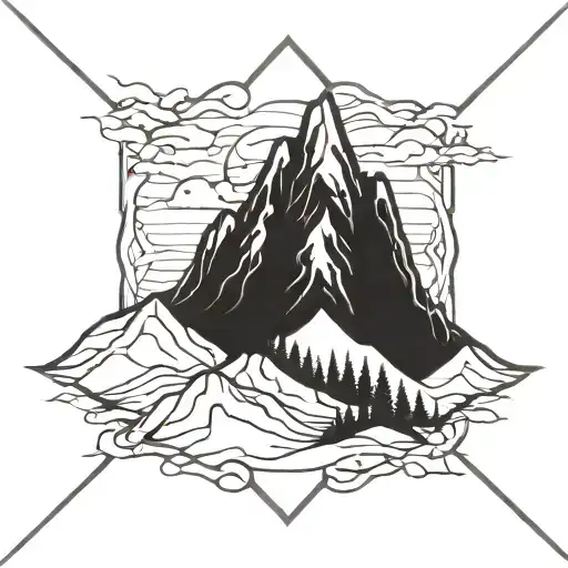 Stained Glass Inspired Mountain Range With A Hidden Grim Reaper Silhouette
