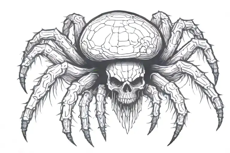 A Spider With A Body Shaped Like A Mushroom With A Skull Face And Fangs