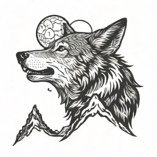 A Wolf Howling At The Moon Atop A Mountain Peak