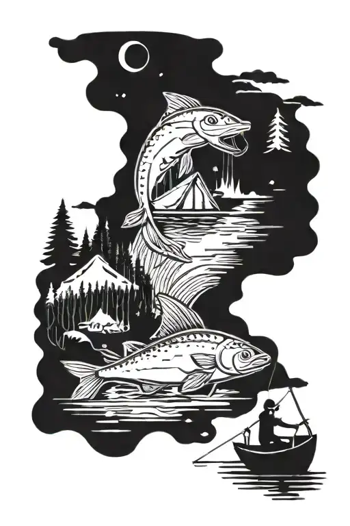 Fishing And Camping Scene