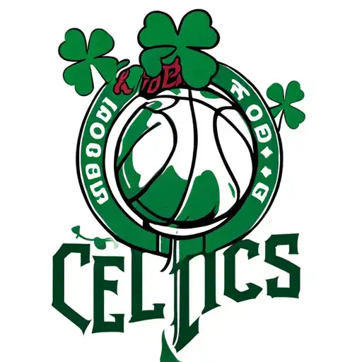 Boston Celtics In A Fancy Font With A Basketball In The 4 Leaf Clover