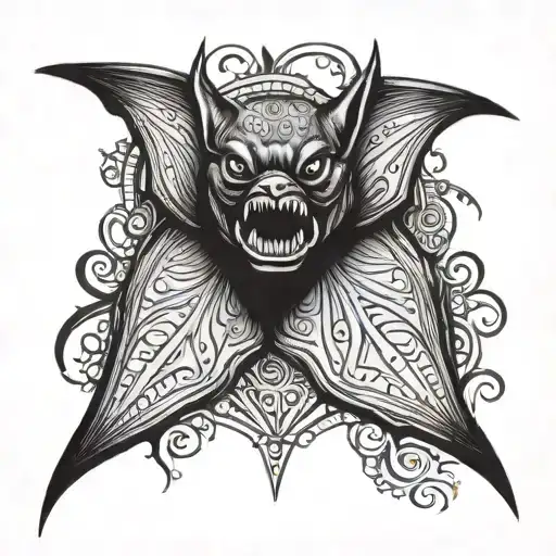 Bat Mouth Open Flapping Wings Indigenous Art