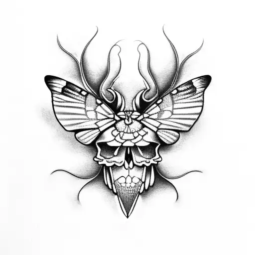 Skull Hawk Moth With Flowers