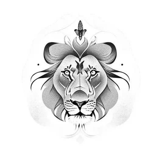 Profile Of Lion With Butterfly On Nose