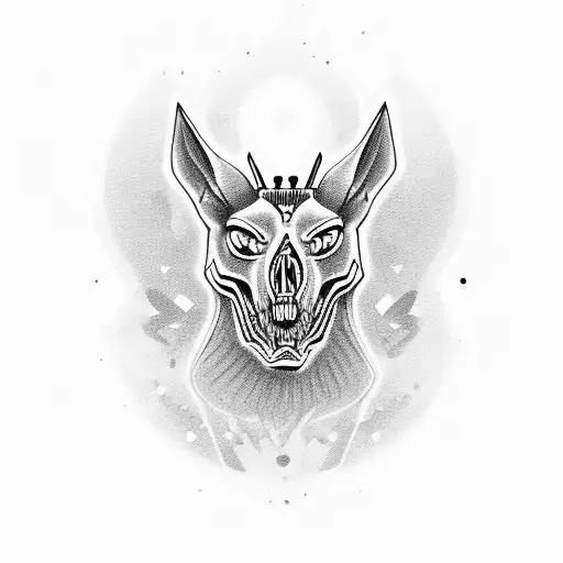 Anubis Portrait With Half Of Dog Skull With Sharp Teeth