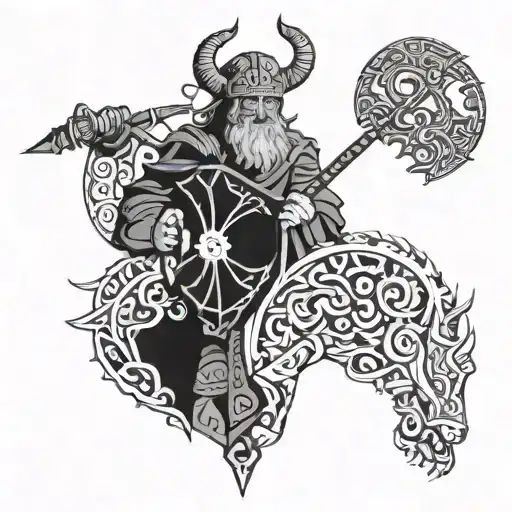 A Tattoo Design Combining Elements Of Gaming And Norse Mythology