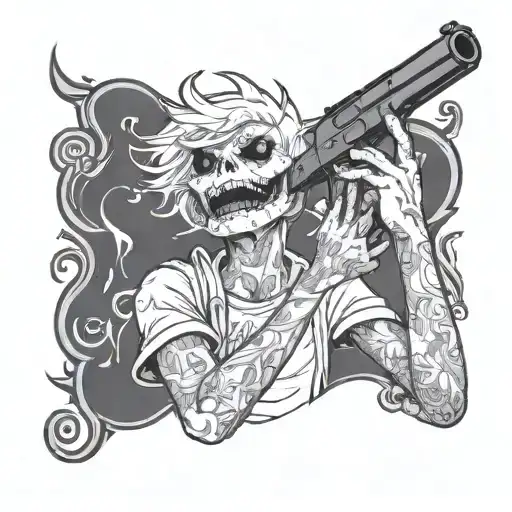 Teenage Boy In Ghost Form Holding A Gun To His Head With A Manic Smile