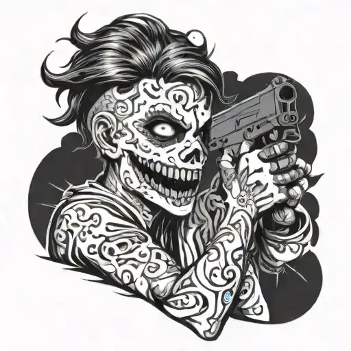 Teenage Boy In Ghost Form Holding A Gun Facing The Side Of His Head With A Manic Smile