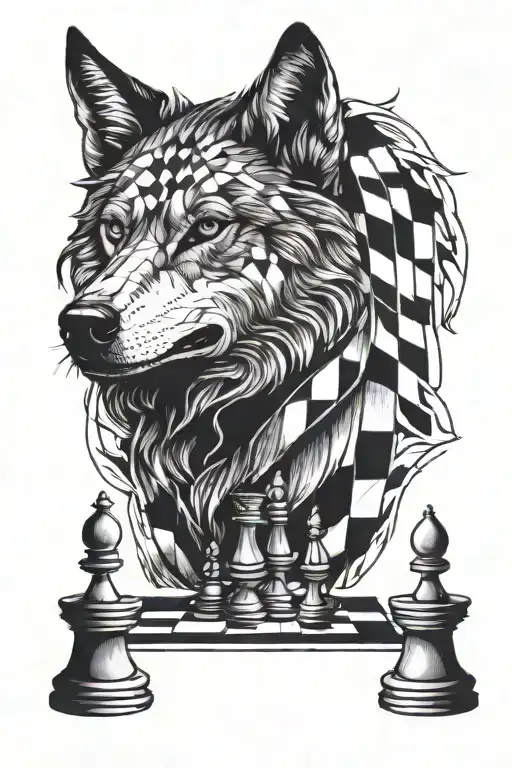 A Wolf On A Chess Board With No Chess Pieces Arranged