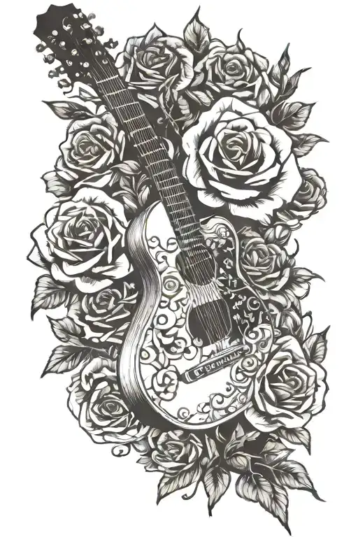 Guitar With Skulls Roses