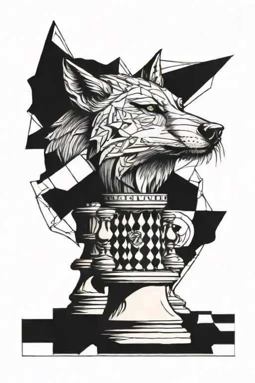 A Line Wolf On Top Of A Chess Board