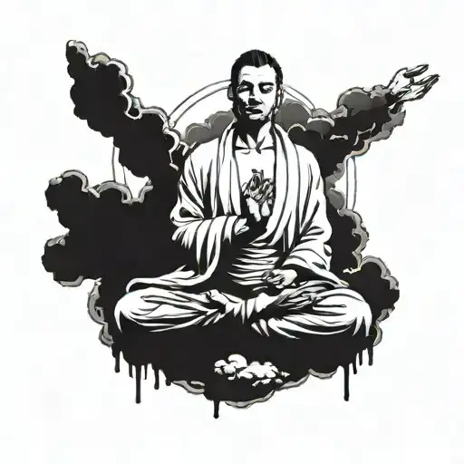 A Man Meditating In The Air Wearing A Robe White Background