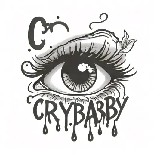 Crying Eye With The Word 'Crybaby' Written In A Pretty Font