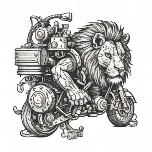 A Lion In A Mechanic's Uniform Working On A Motorcycle Engine
