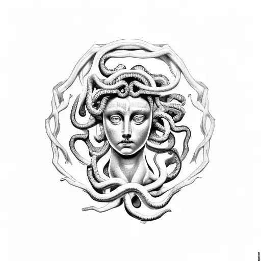 Medusa Diosa Griega Cuerpo Completo Vista De Lado