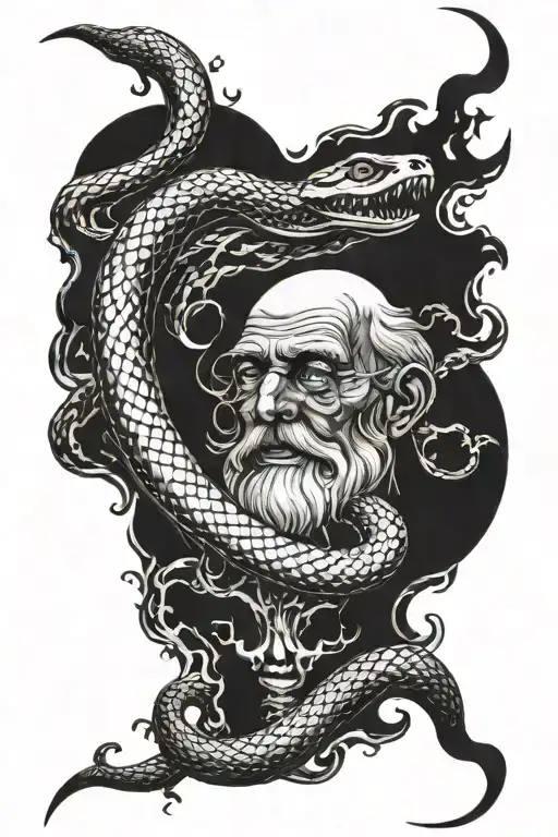 Old Man And Snake Fire Crescent Moon