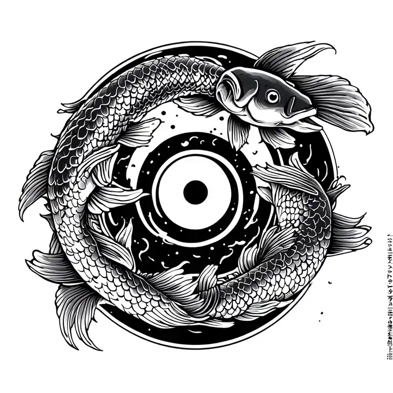 Japanese Tattoo With Sun In The Middle And 2 Koi Carp Orbiting
