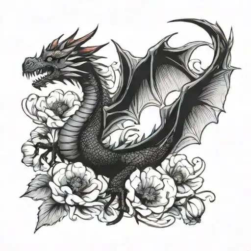 Flying Dragon With Poppy Flowers
