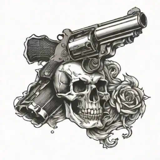 A Skull Holding A Revolver With Smoke Coming Out The Barrel