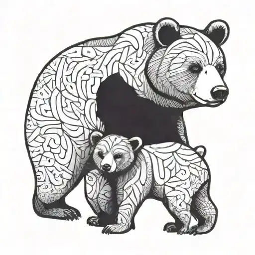 Baby Bear Walking With Mama Bear