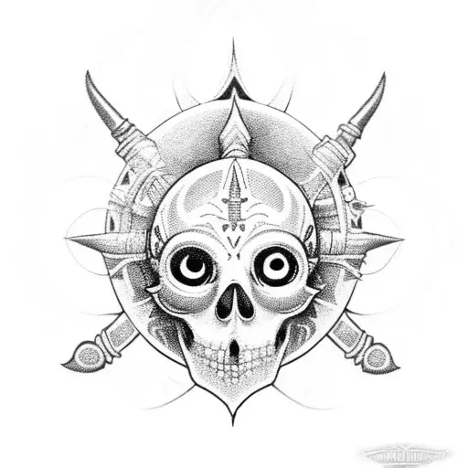 Skulls And Elves With Sword And Majora Mask With Magical Circles