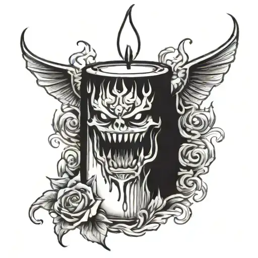 Candle With Demon In Backround
