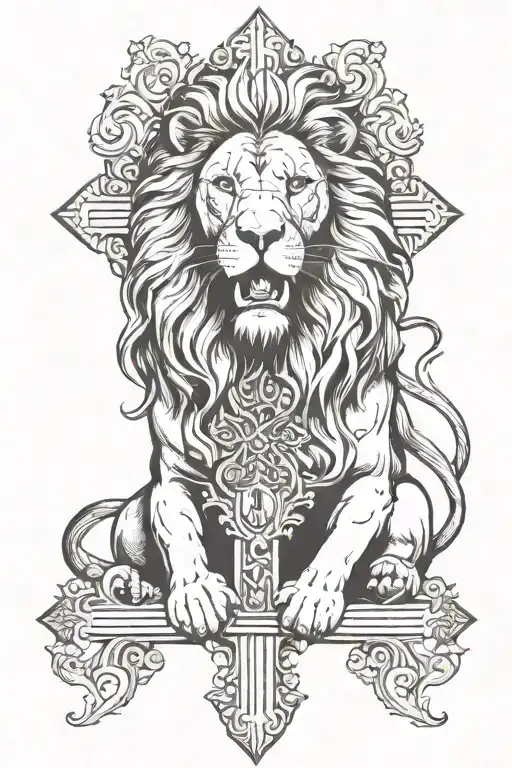 Lion And Jesus Cross