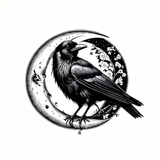 Crow On A Crescent Moon