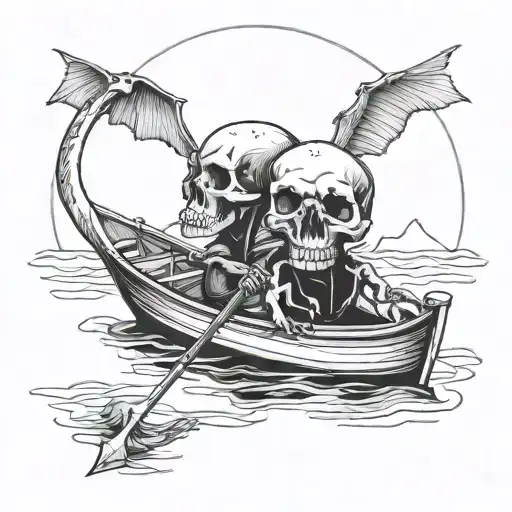 Skull 2 Ostriches Fishing On A Boat Floating