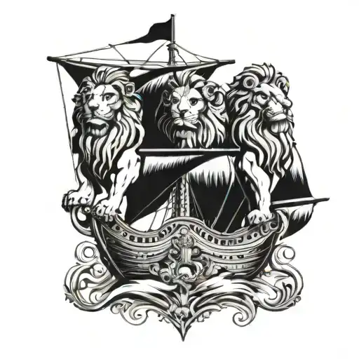 3 Headed Lion On A Old Portuguese Ship