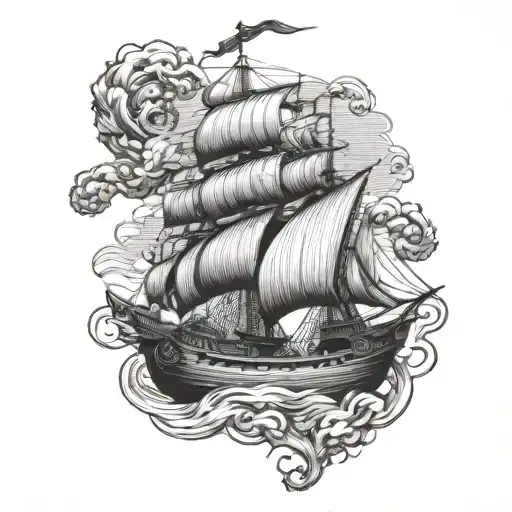 Old Portuguese Ship Fighting Against Evil