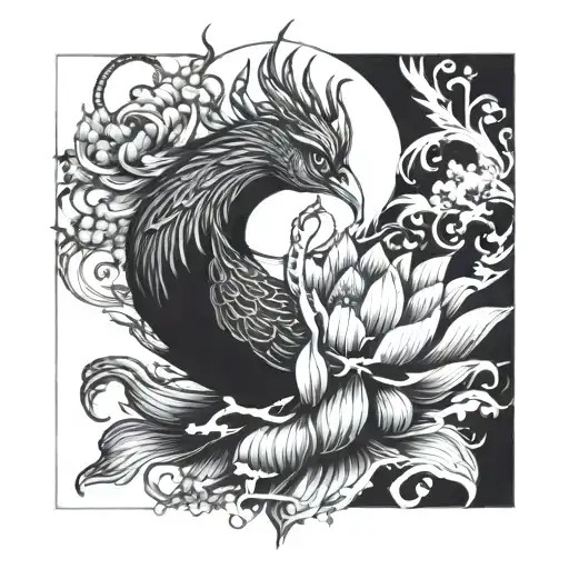 Phoenix Rising From A Lotus