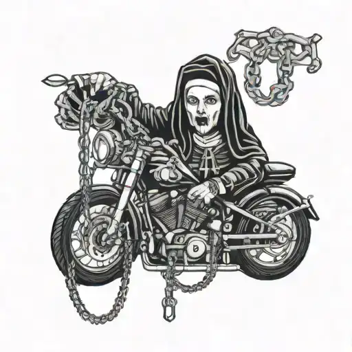 Sinister Evil Nun Holding A Motorcycle Chain