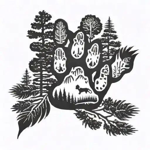 Dog Paw Print Merged With Pine Trees