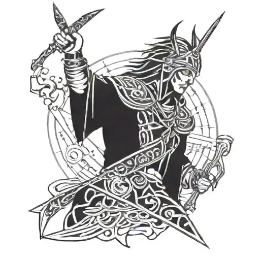 A Warrior Holding Daggers With Musical Notes As Blades