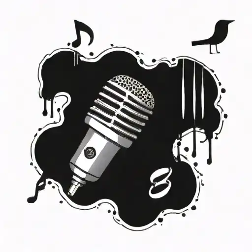 A Microphone Intertwined With Coffee Beans And Music Notes In A Blackwork Design