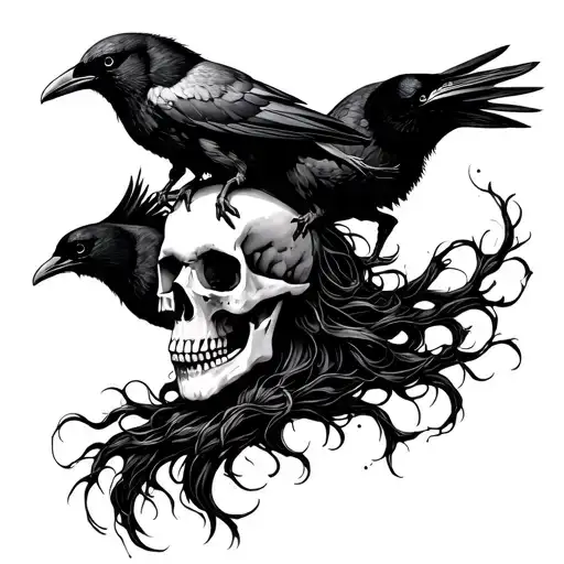 Skull With Crows As Hair