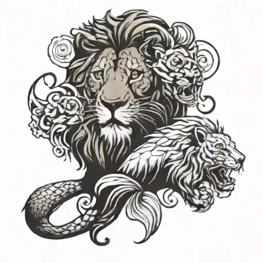 Two Lions And One Fish