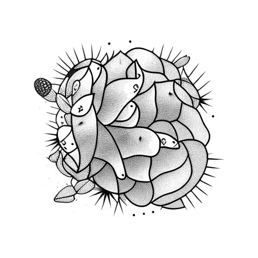 Prickly Pear Cactus With Sun And Flowers