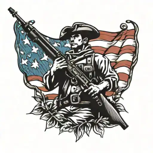 Revolutionary Minuteman With M-4 Rifle And American Flag Background