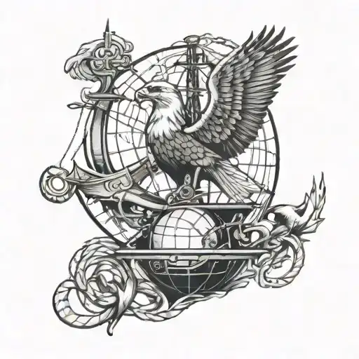 Eagle Globe And Anchor With Cannon And Lightning Bolt